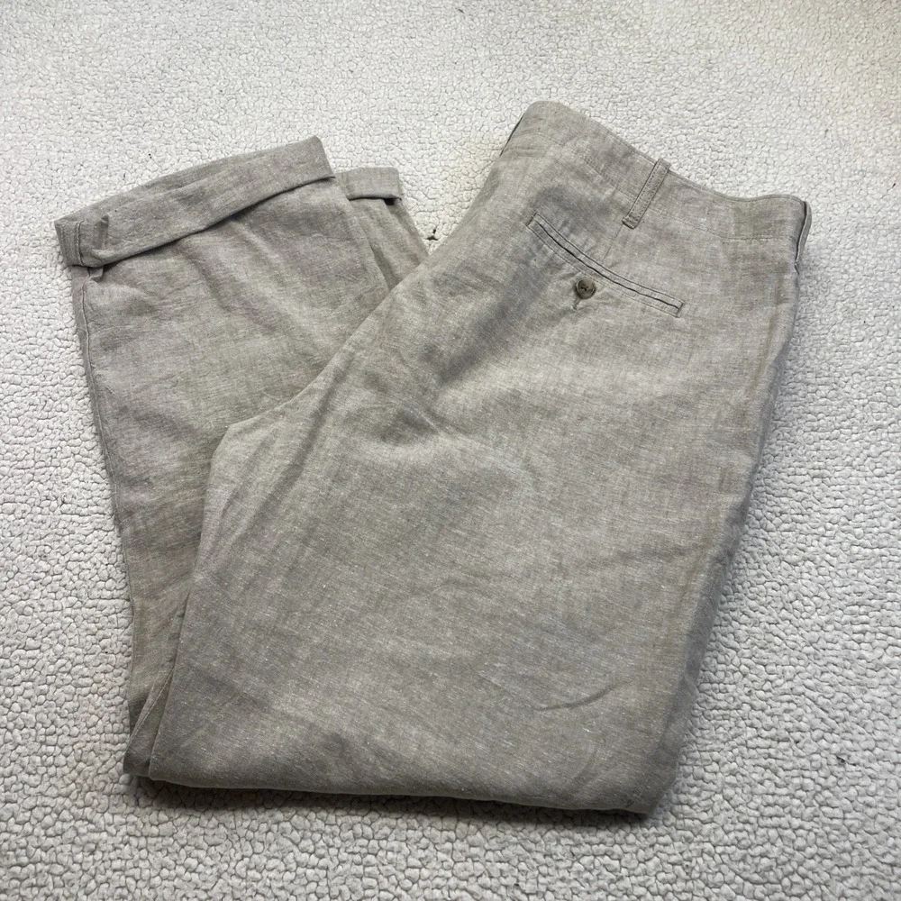 J.Crew Pants Mens 38x32 Beige Linen Drawstring Cuffed Relaxed Trousers Straight
